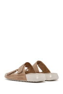 Kadın Bej Bantlı Nubuk Deri Comfort Terlik | Derimod