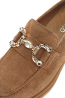 Kadın Taba Taşlı Süet Deri Maskülen Loafer | Derimod