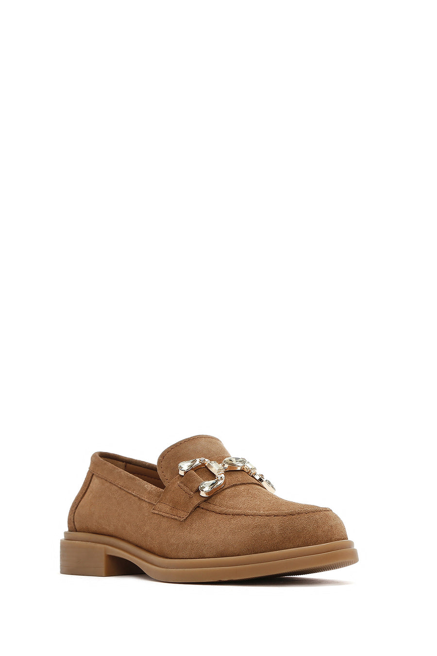 Women's Tan Stone Suede Leather Masculine Loafer