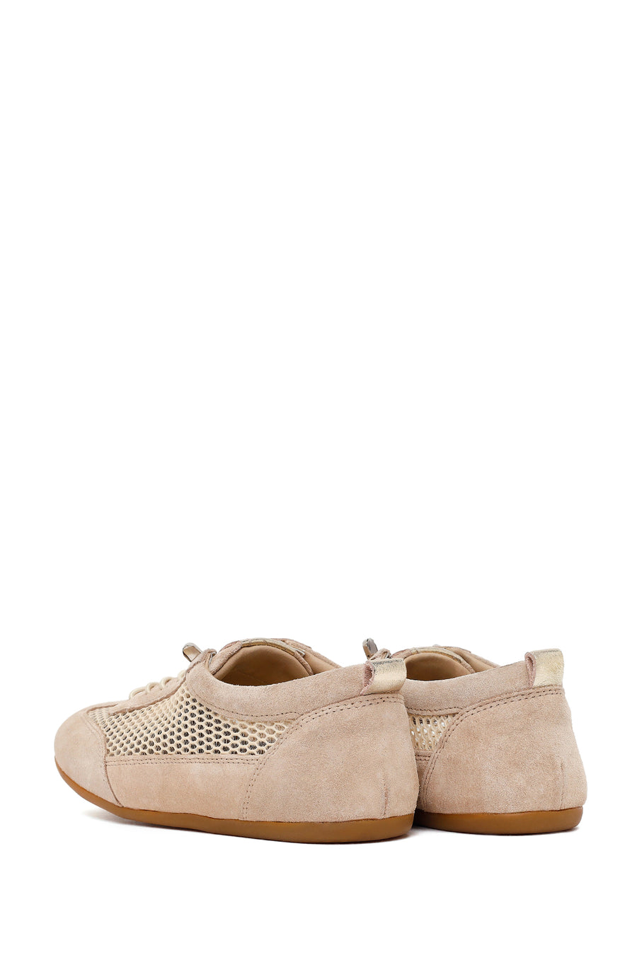 Woman Beige Lace-up Mesh Leather Sneaker