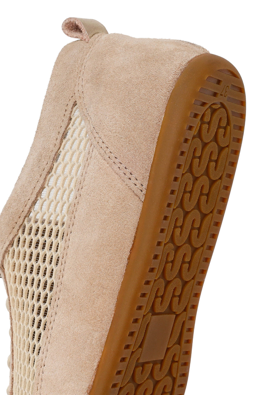 Woman Beige Lace-up Mesh Leather Sneaker