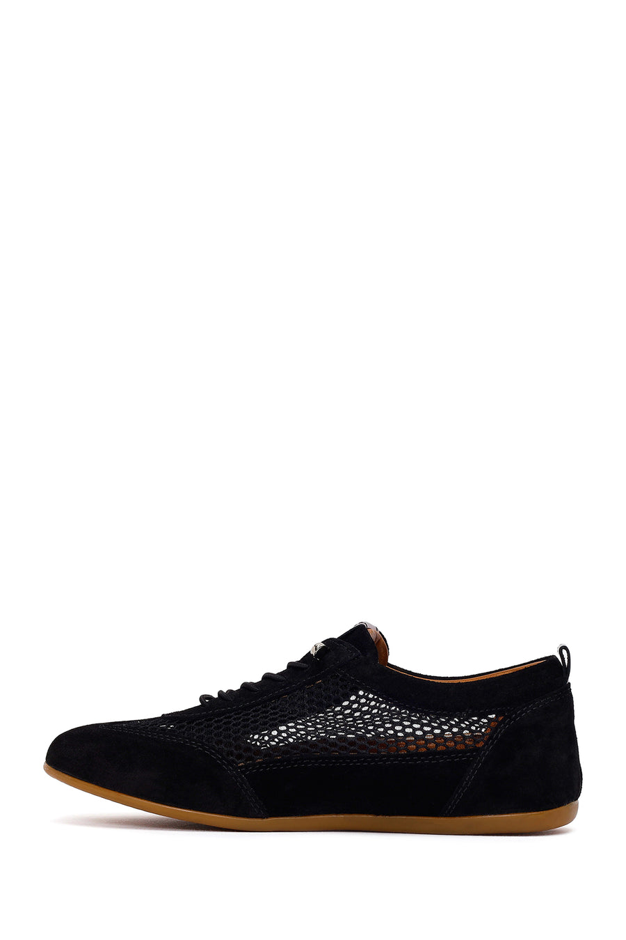 Woman Black Lace-Up Mesh Leather Sneaker