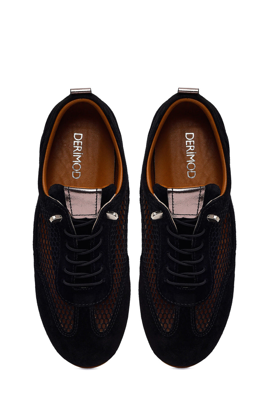 Woman Black Lace-Up Mesh Leather Sneaker