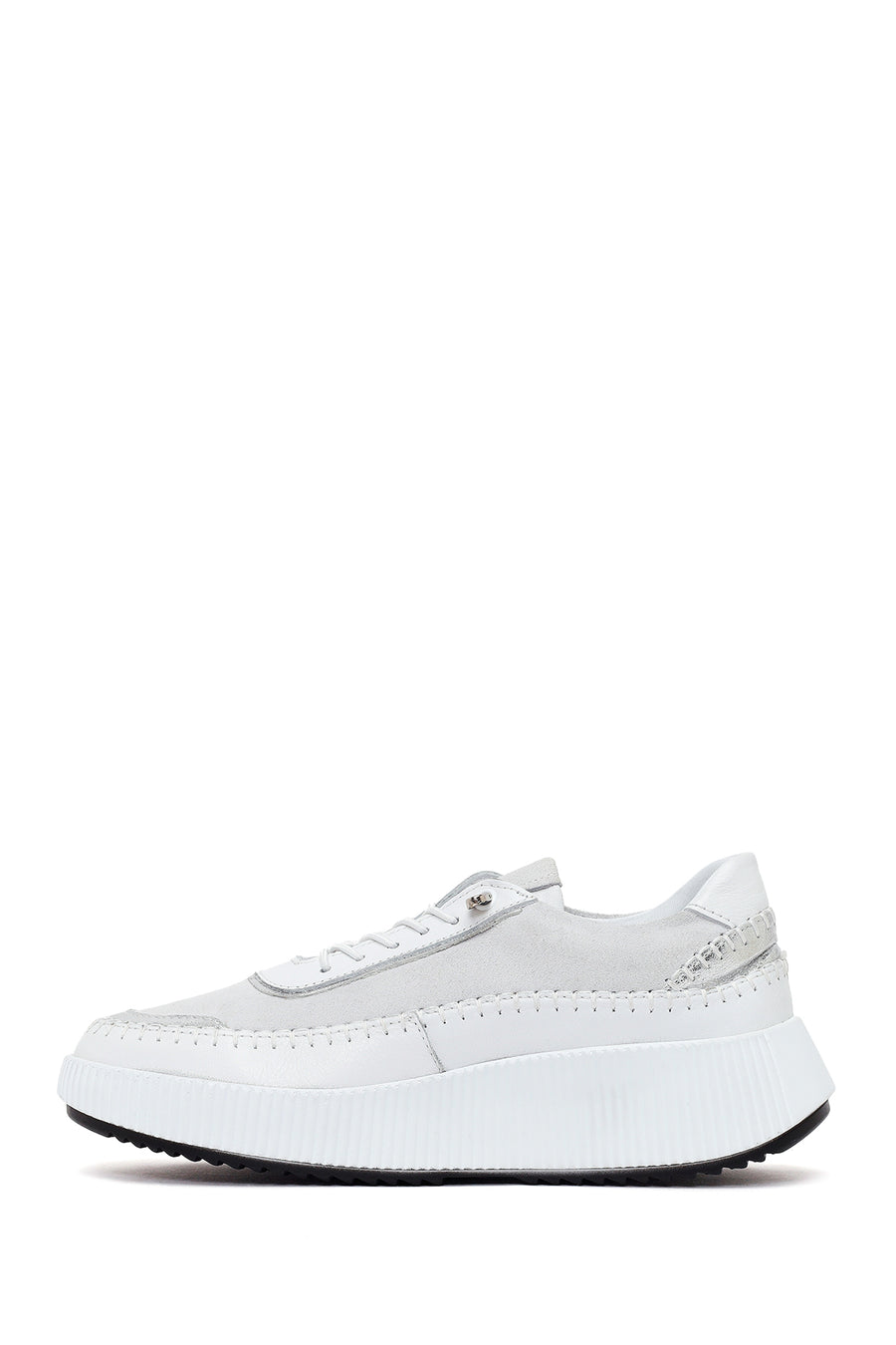 Kadın Beyaz Bağcıklı Kalın Tabanlı Deri Sneaker