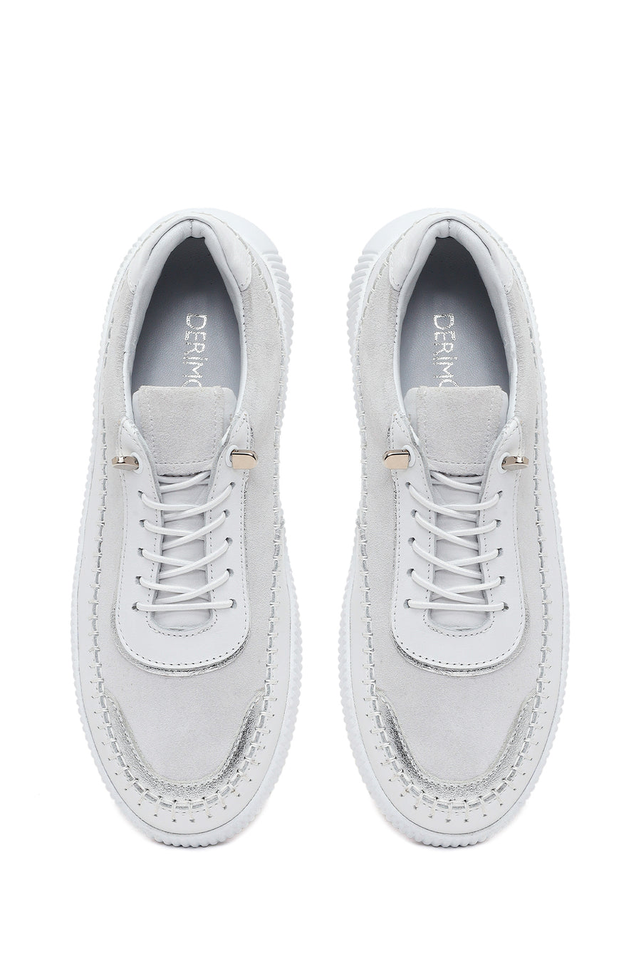 Kadın Beyaz Bağcıklı Kalın Tabanlı Deri Sneaker