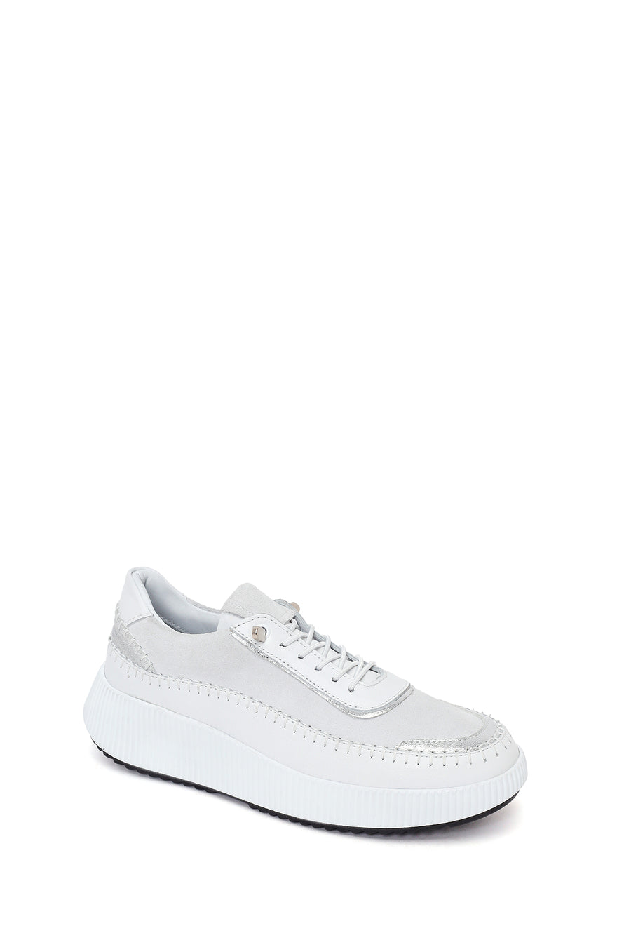 Kadın Beyaz Bağcıklı Kalın Tabanlı Deri Sneaker