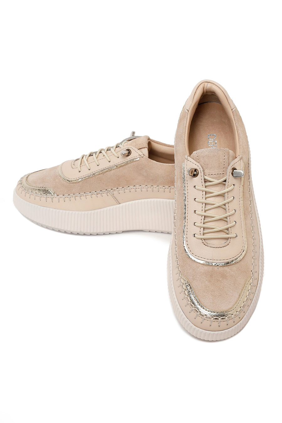 Kadın Bej Bağcıklı Kalın Tabanlı Deri Sneaker