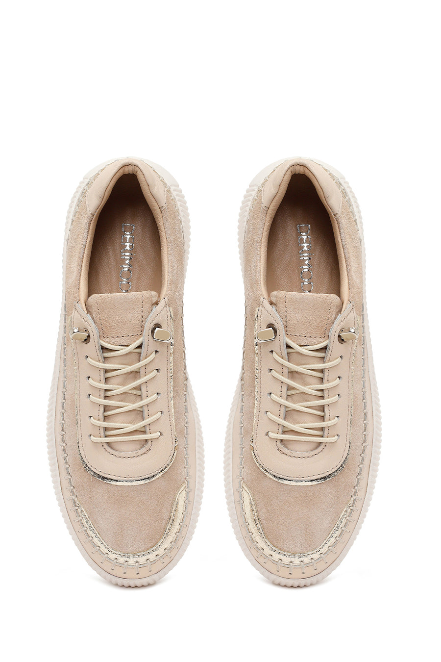 Kadın Bej Bağcıklı Kalın Tabanlı Deri Sneaker