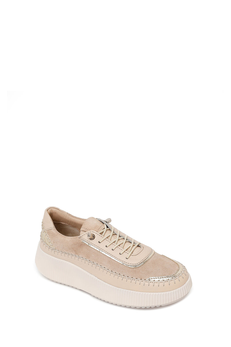 Kadın Bej Bağcıklı Kalın Tabanlı Deri Sneaker
