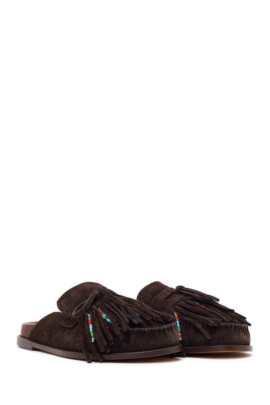 Women's Brown Tassel Suede Leather Slippers
