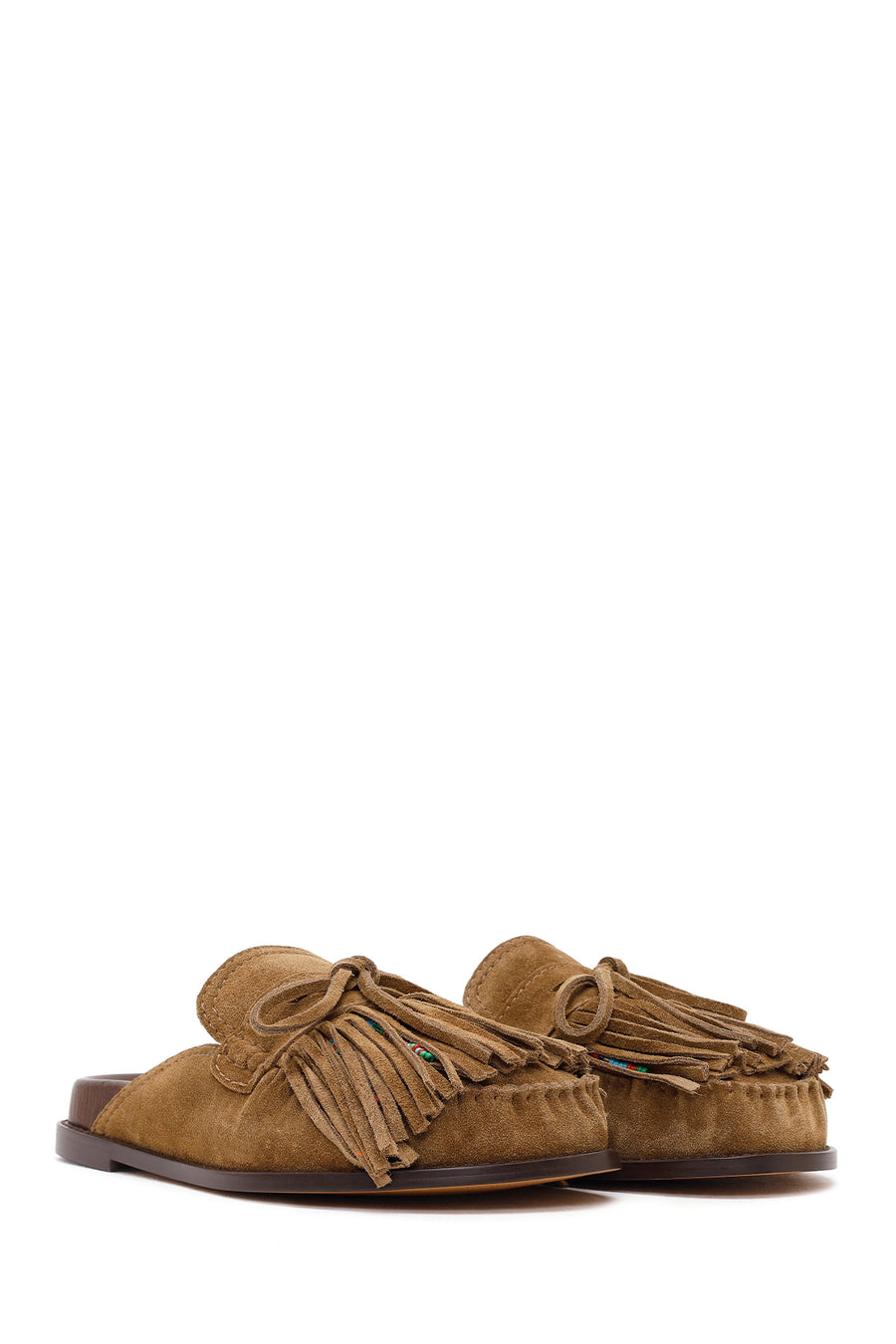 Women's Tan Tassel Suede Leather Slippers