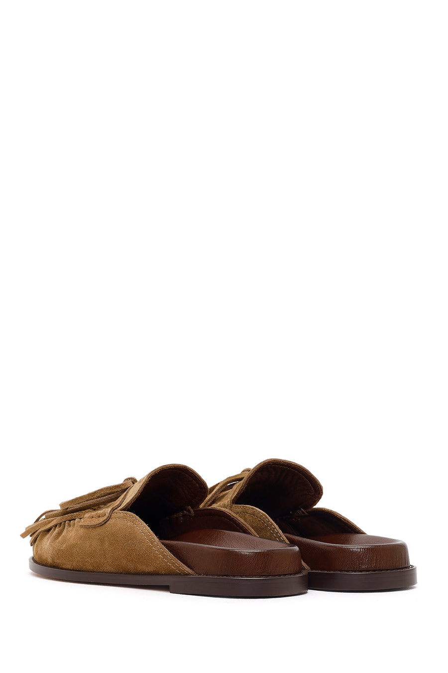 Women's Tan Tassel Suede Leather Slippers