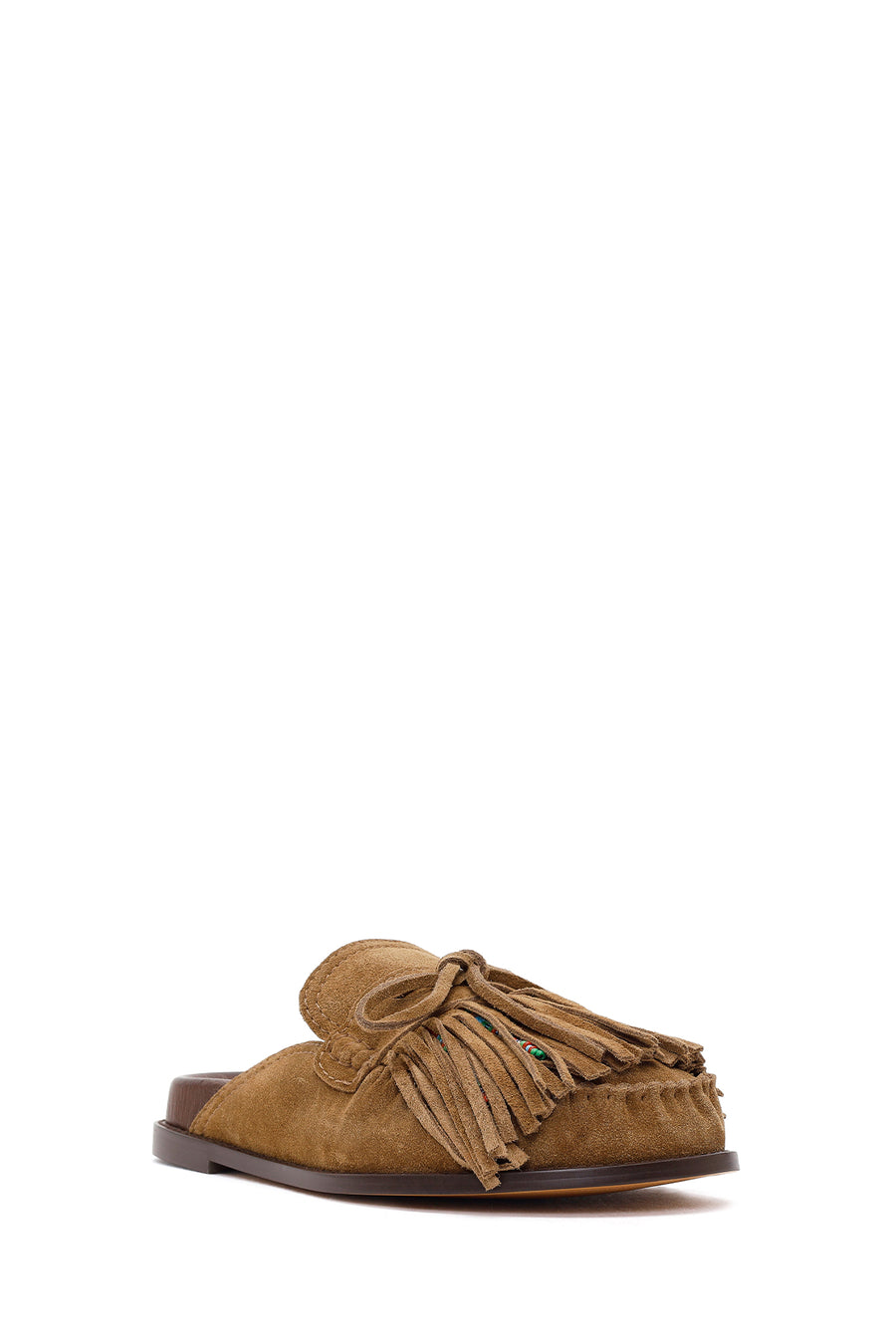 Women's Tan Tassel Suede Leather Slippers