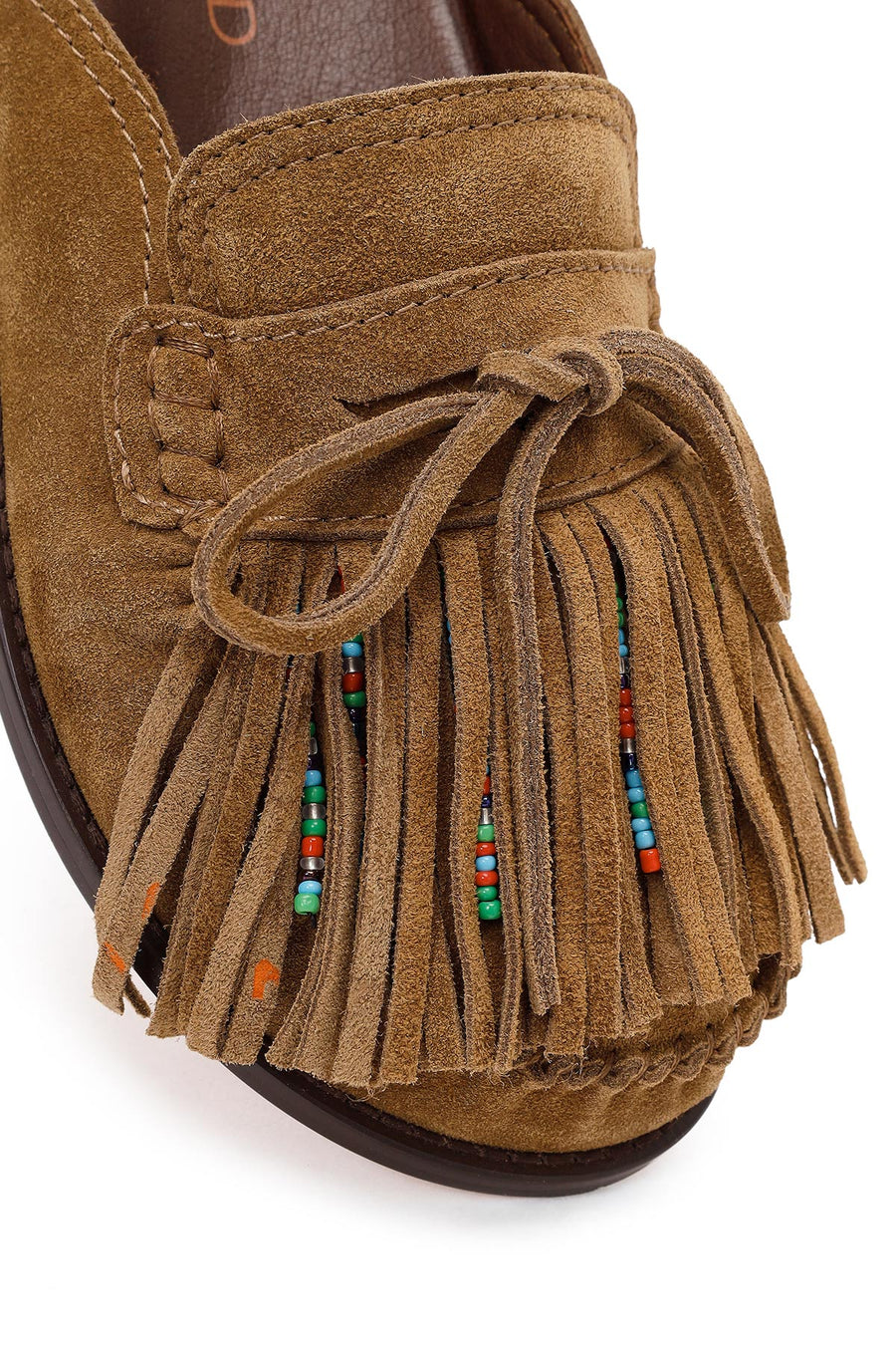 Women's Tan Tassel Suede Leather Slippers