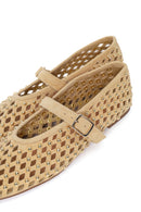 Women's Beige Studded Suede Leather Ballet Flats | Derimod
