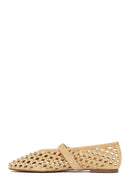 Women's Beige Studded Suede Leather Ballet Flats | Derimod