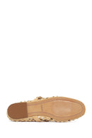 Women's Beige Studded Suede Leather Ballet Flats | Derimod