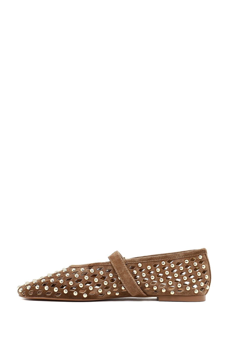 Women's Brown Studded Suede Leather Ballet Flats