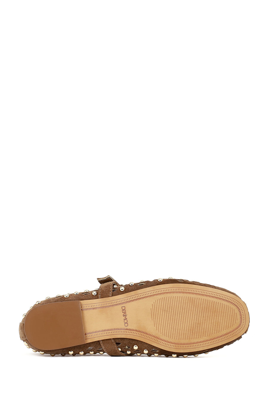 Women's Brown Studded Suede Leather Ballet Flats