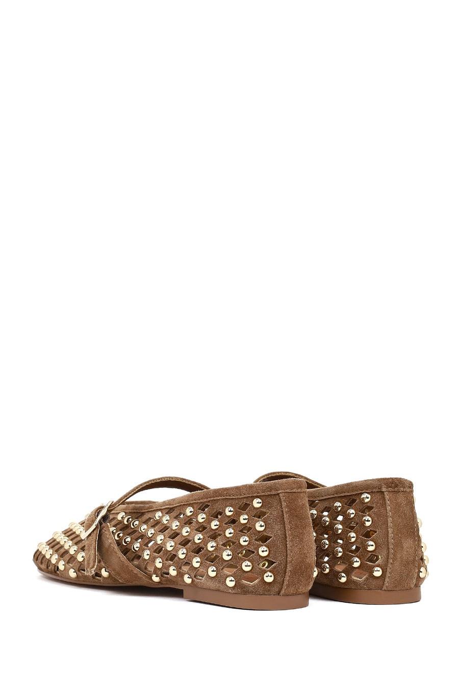Women's Brown Studded Suede Leather Ballet Flats