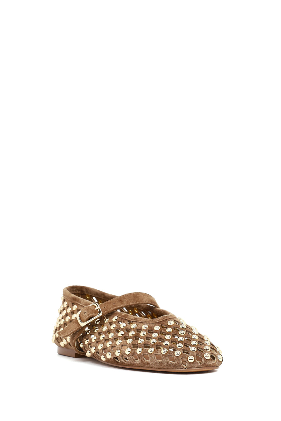 Women's Brown Studded Suede Leather Ballet Flats