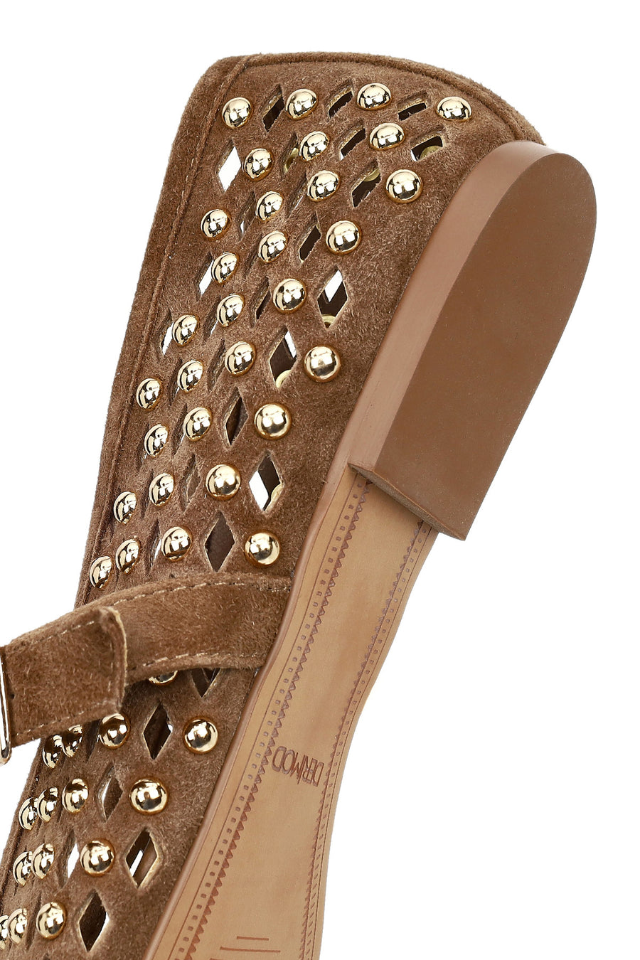 Women's Brown Studded Suede Leather Ballet Flats