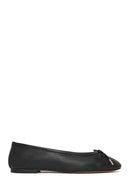 Woman Black Leather Ballerine Shoes | Derimod