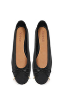 Woman Black Leather Ballerine Shoes | Derimod