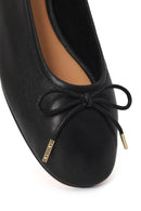 Woman Black Leather Ballerine Shoes | Derimod