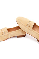 Women's Beige Buckle Suede Leather Loafer | Derimod
