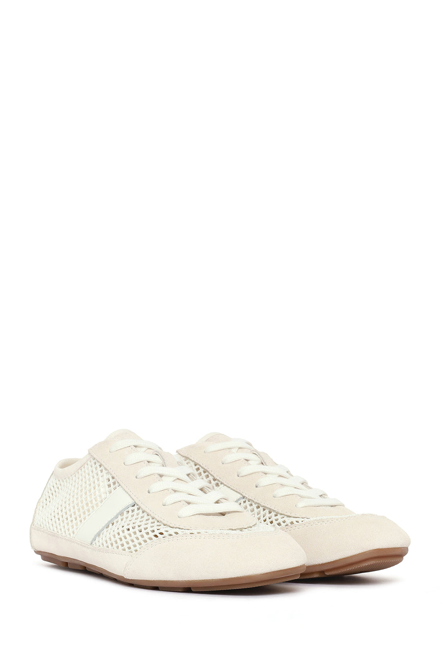 Women's White Lace-Up Mesh Leather Sneaker