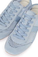 Kadın Mavi Bağcıklı Fileli Deri Sneaker | Derimod