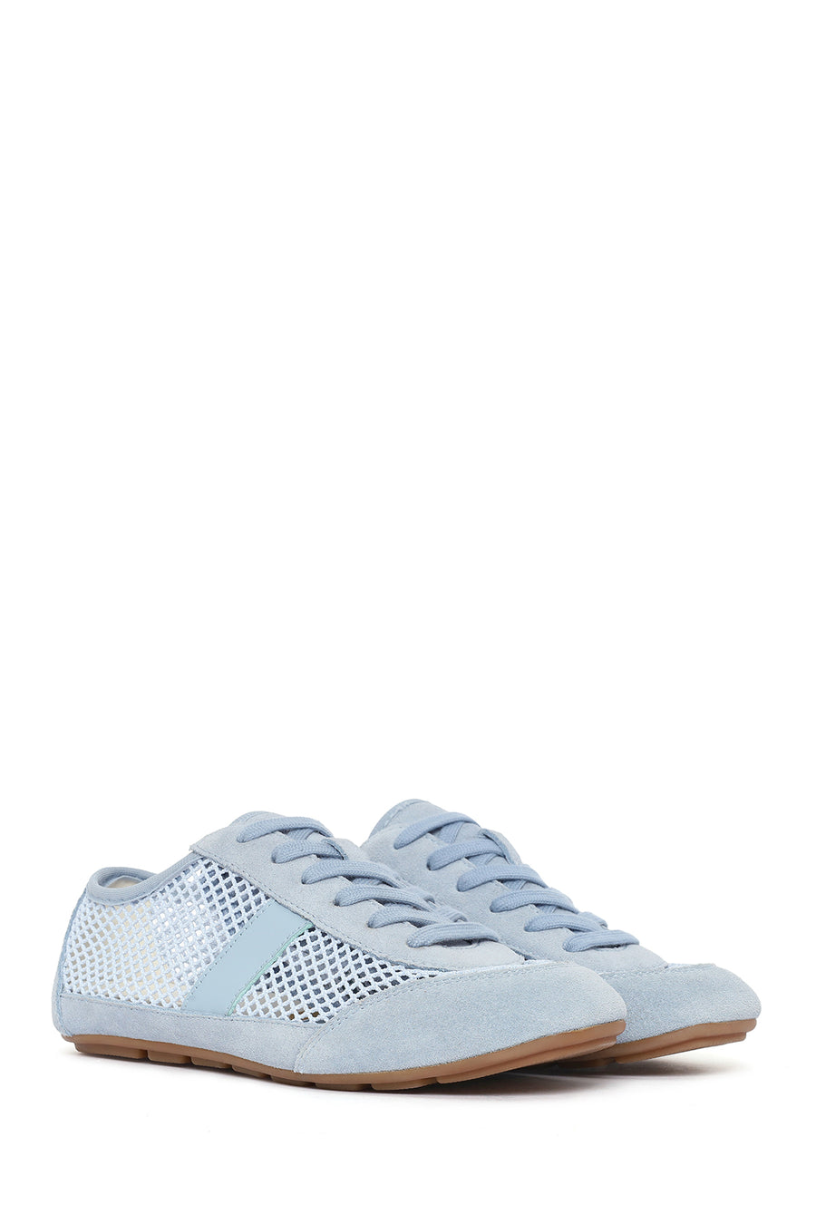 Women's Blue Lace-Up Mesh Leather Sneaker