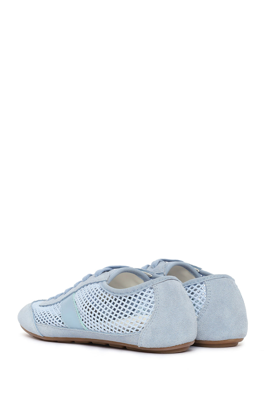 Women's Blue Lace-Up Mesh Leather Sneaker