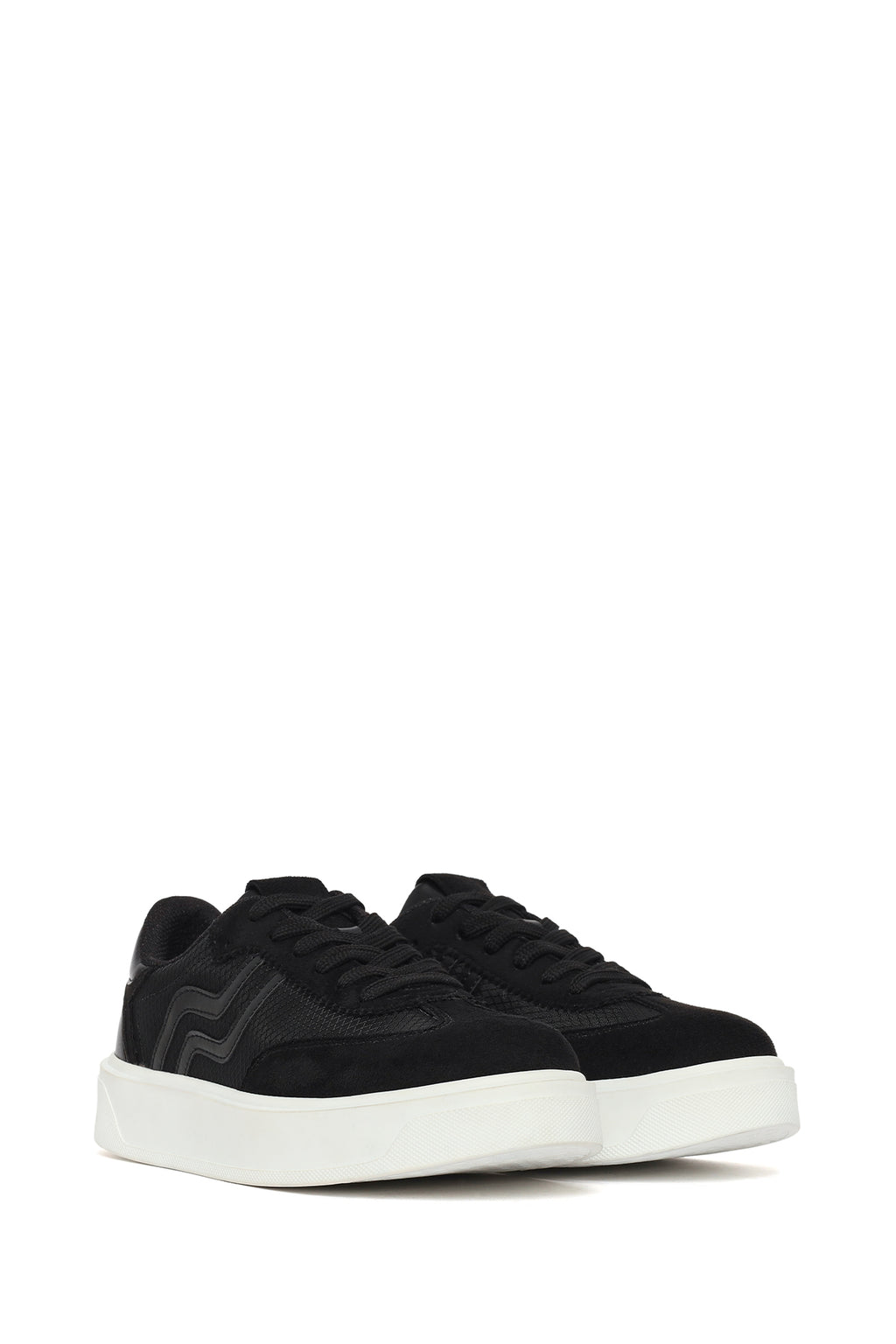 Kadın Siyah Kalın Tabanlı Bağcıklı Sneaker