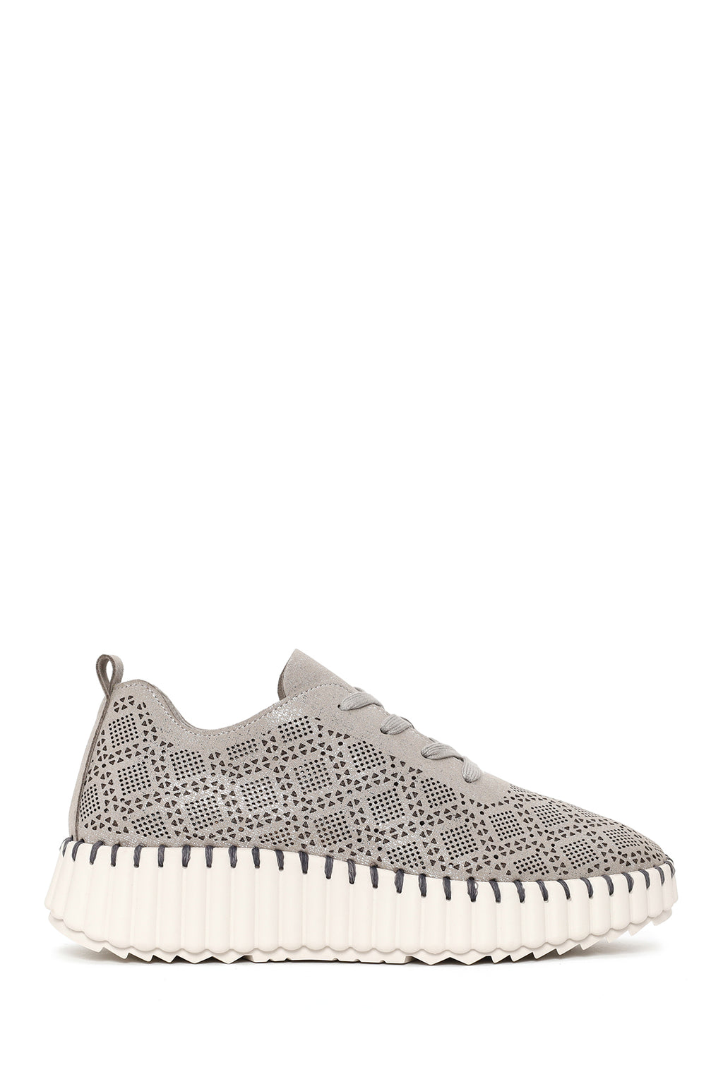Kadın Gri Bağcıklı Kalın Tabanlı Desenli Sneaker