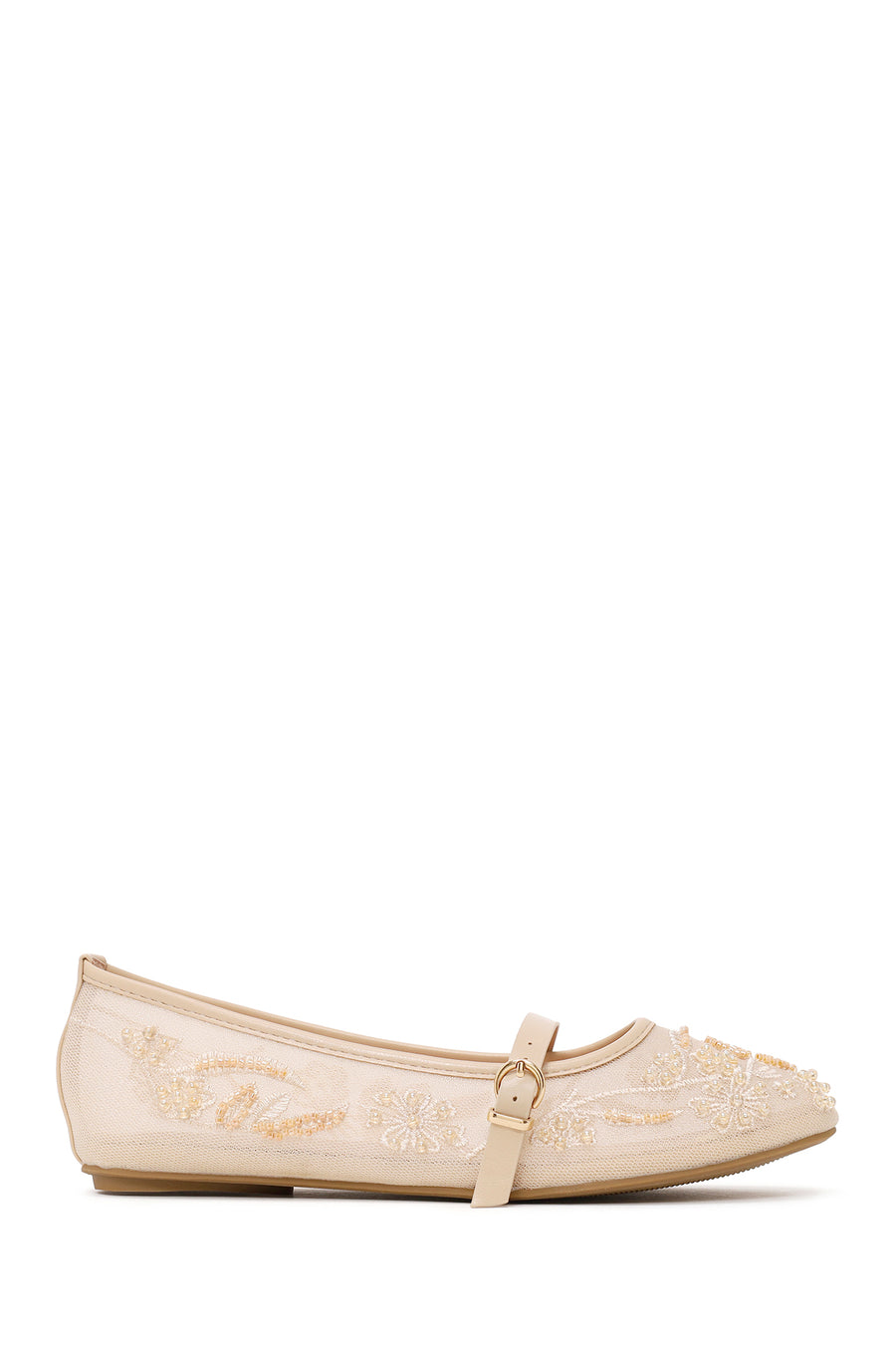 Woman Beige Buckled Embellished Fabric Ballerine flats 26PFE45176F | Derimod