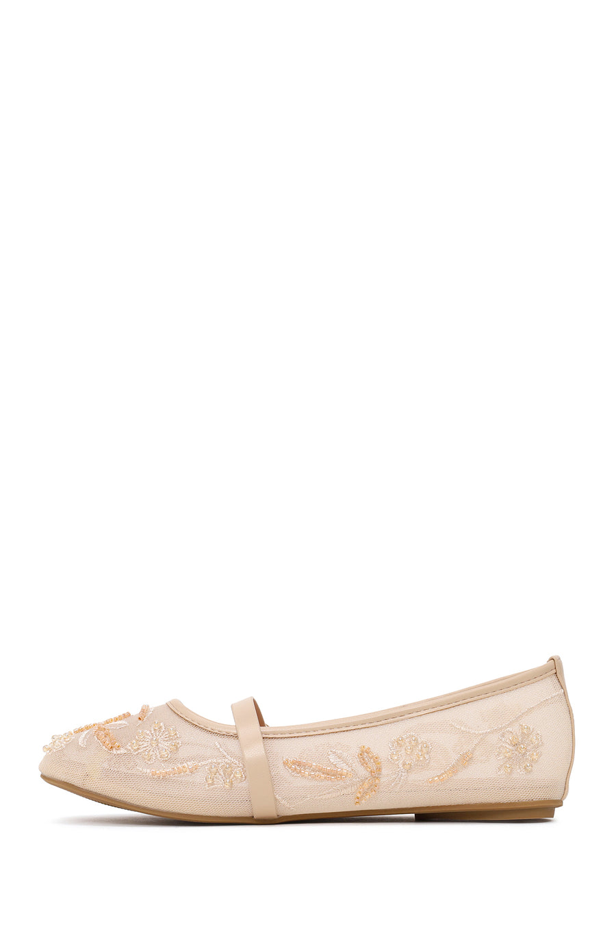 Woman Beige Buckled Embellished Fabric Ballerine flats