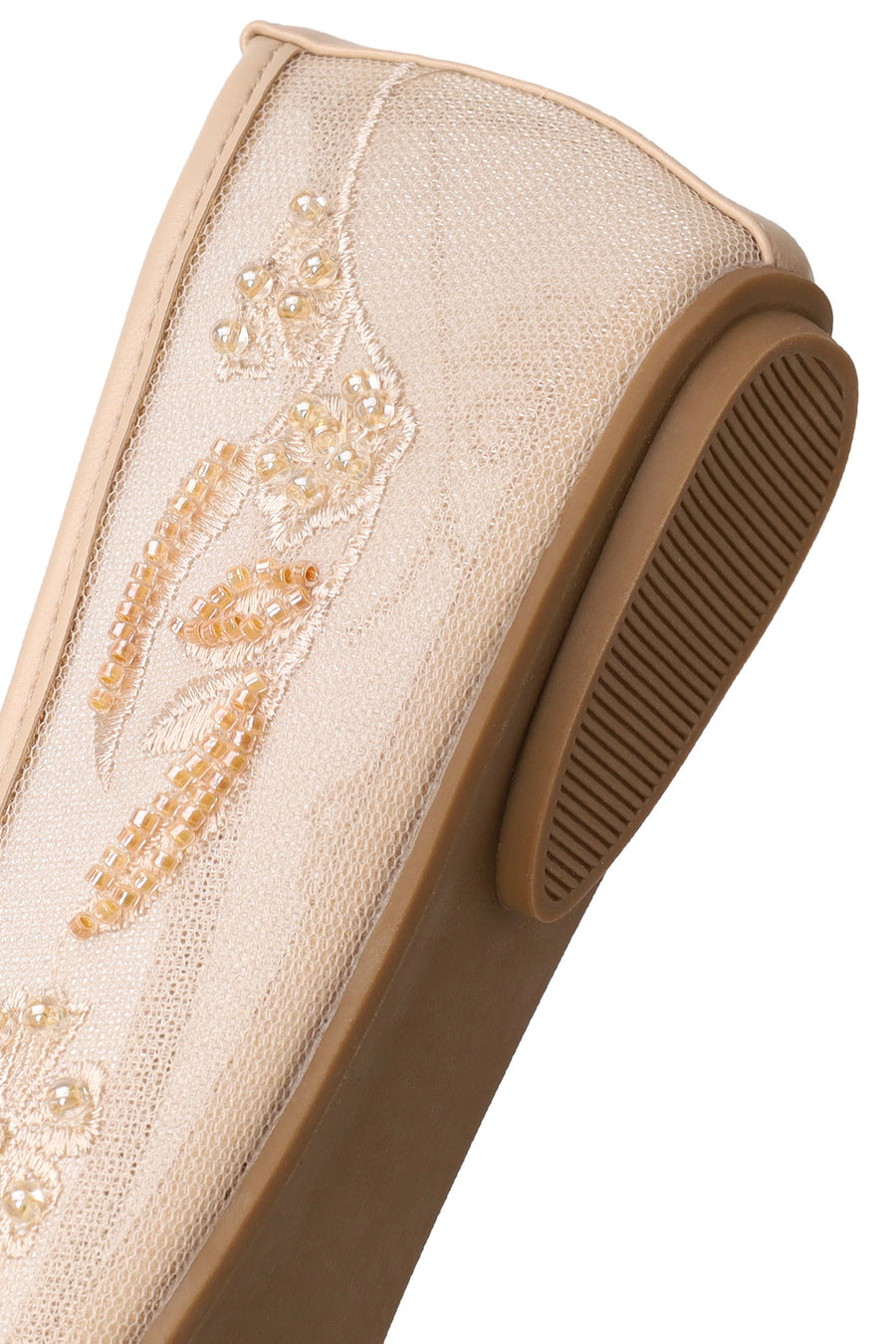 Woman Beige Buckled Embellished Fabric Ballerine flats
