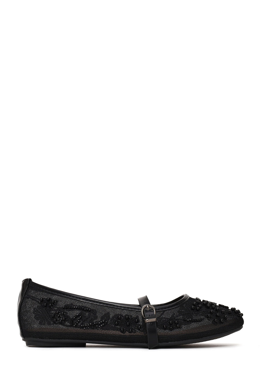 Woman Black Buckled Rhinestone Fabric Ballerine flats 26PFE45176F | Derimod