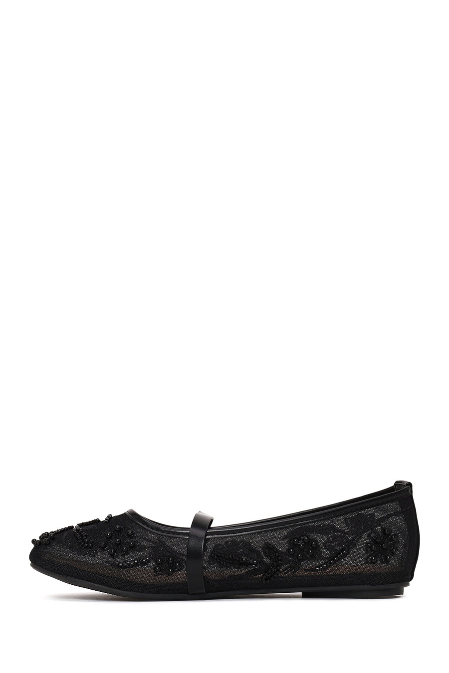 Woman Black Buckled Rhinestone Fabric Ballerine flats