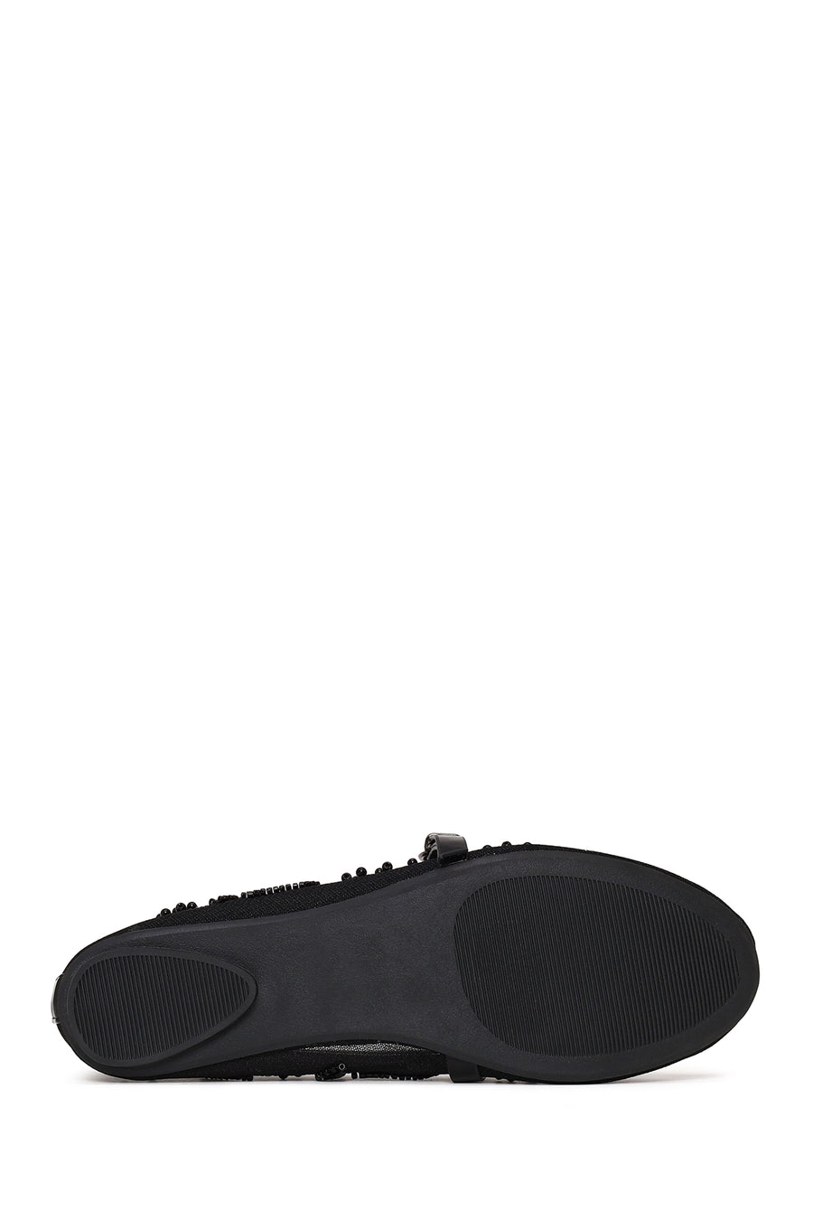 Woman Black Buckled Rhinestone Fabric Ballerine flats