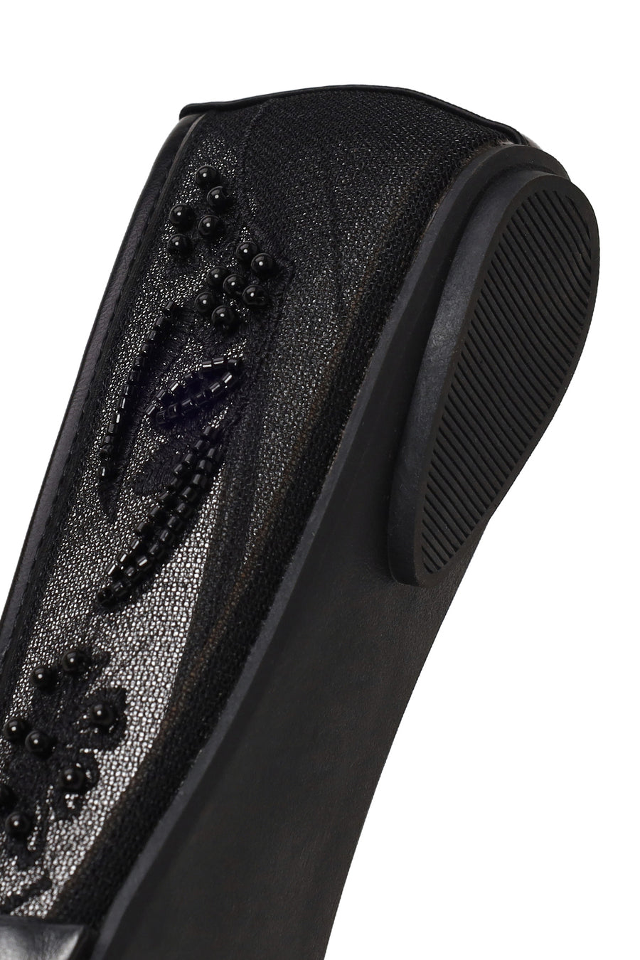 Woman Black Buckled Rhinestone Fabric Ballerine flats