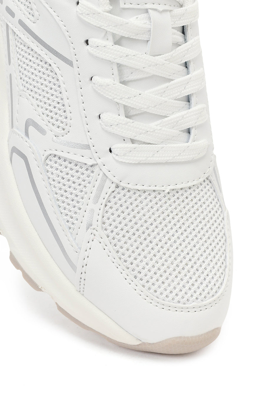 Women's White Lace-Up Thick Soled Sneaker