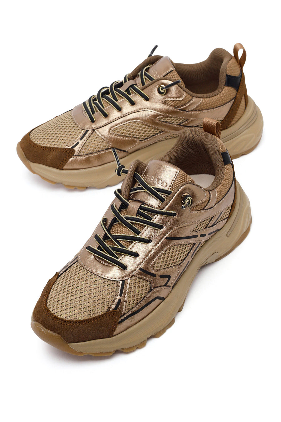 Kadın Bronz Bağcıklı Kalın Tabanlı Sneaker