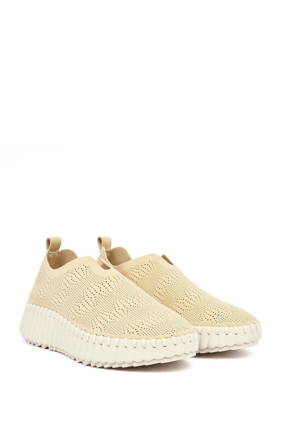 Woman Beige Patterned Suede Comfort Shoes with Thick Sole
