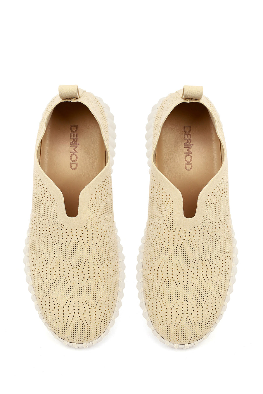 Woman Beige Patterned Suede Comfort Shoes with Thick Sole