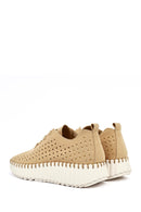 Women's Camel Lace-Up Chunky Sole Patterned Suede Comfort Shoes | Derimod