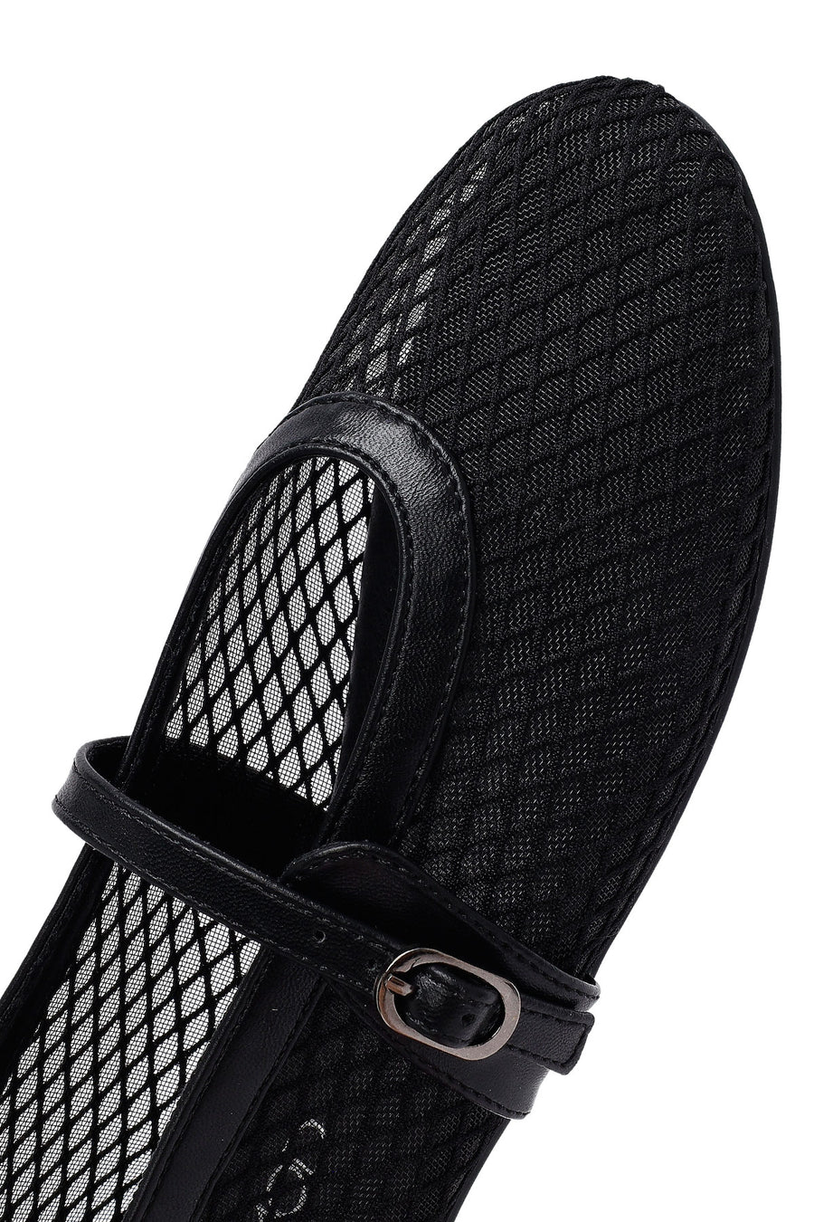 Women's Black Mesh Buckle Ballet Flats