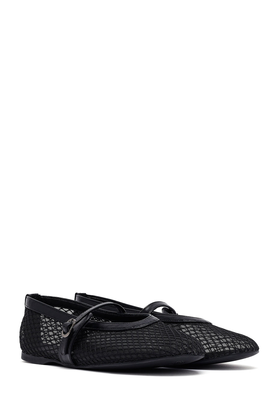 Women's Black Mesh Buckle Ballet Flats